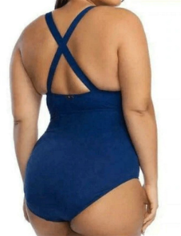NWT Ralph Lauren 16W INDIGO Plunging Shaping 1pc Swimsuit Blue 96815