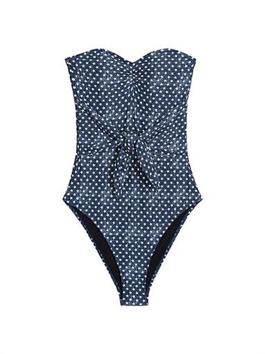 NWT What We Wore S Capri Blue Distressed Stars Strapless 1PC Swimsuit 96896