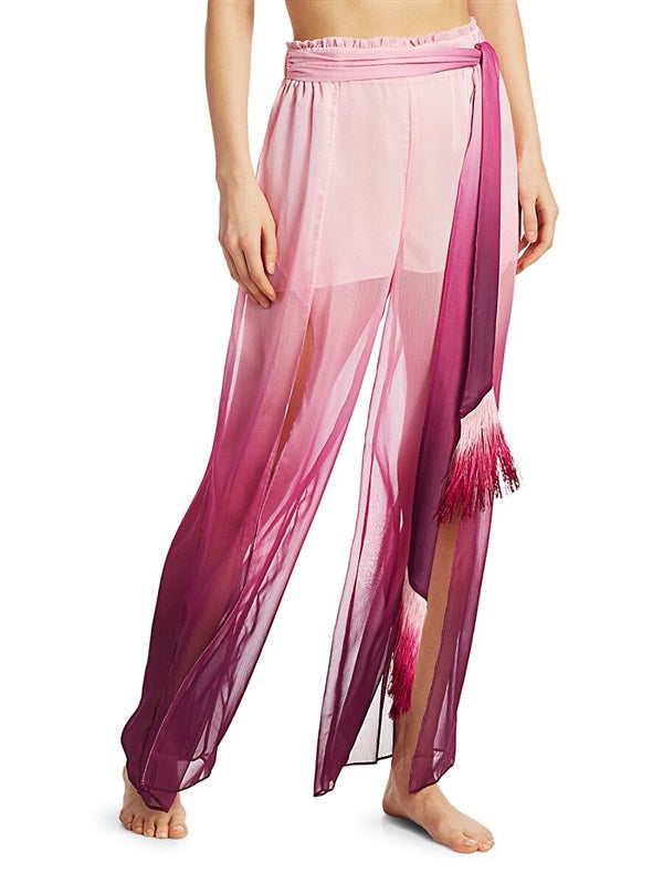 NWT Jonathan Simkhai Sm Ombre Wide-Leg Split Front Pants Magenta 96955