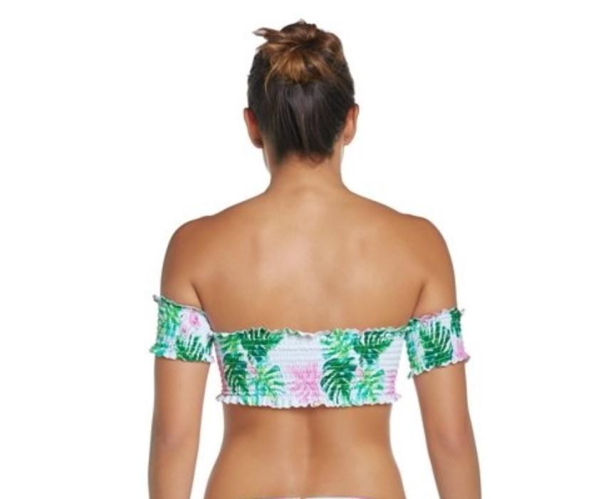 NWT Pilyq L Mingos Smocked Off Shoulder Top & String Bikini Flamingo 97798