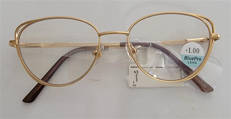 Corinne McCormack Gold Cat-eye Colorspex +1.00 Blue-light Reading Glasses #97911