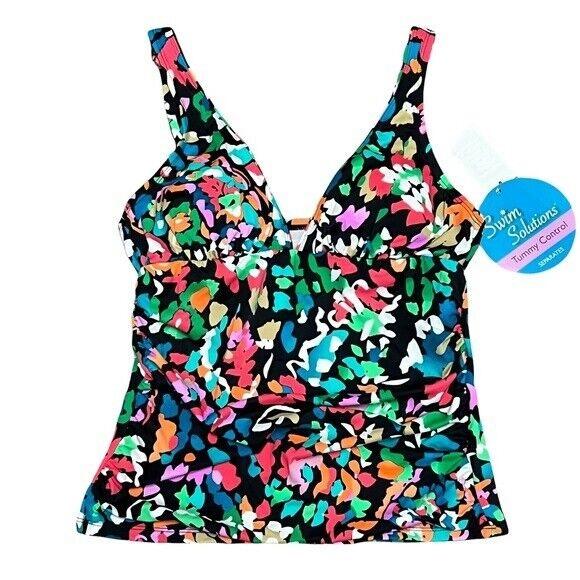NWT Swim Solutions 10 Shirred Floral Watercolor Tankini Top #97891