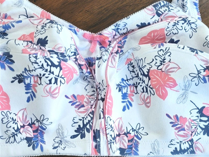 NEW Comfort Choice 42C Soft Cup Full Coverage Wire Free Pink Navy Fern Bra 98002