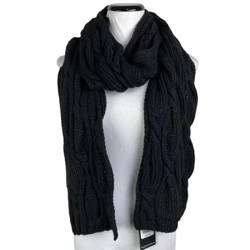 NEW Badgley Mischka Hourglass Cable Knit Cashmere Blend Scarf 60x14 Black #98135