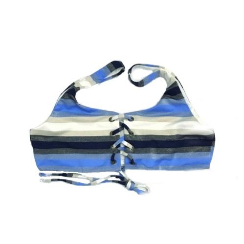 NWT Pilyq Cancun L Striped Lace Up Halter Glitter Bikini Swim Top #98423
