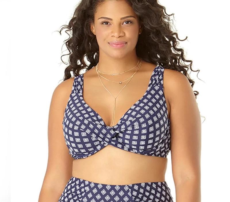 NWT Anne Cole 20W Eyelet It Go Swim Bra Bikini Swim Top Blue White 98467
