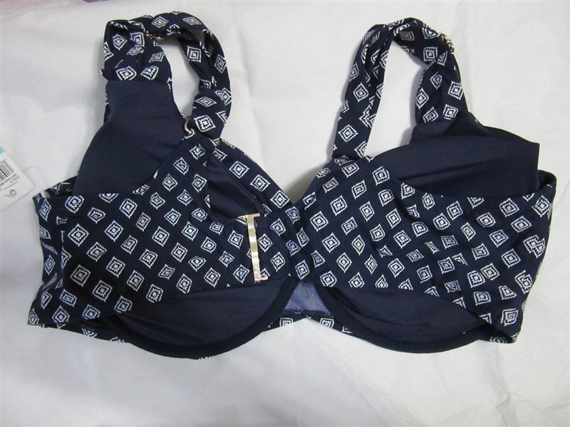 NWT Anne Cole 20W Eyelet It Go Swim Bra Bikini Swim Top Blue White 98467