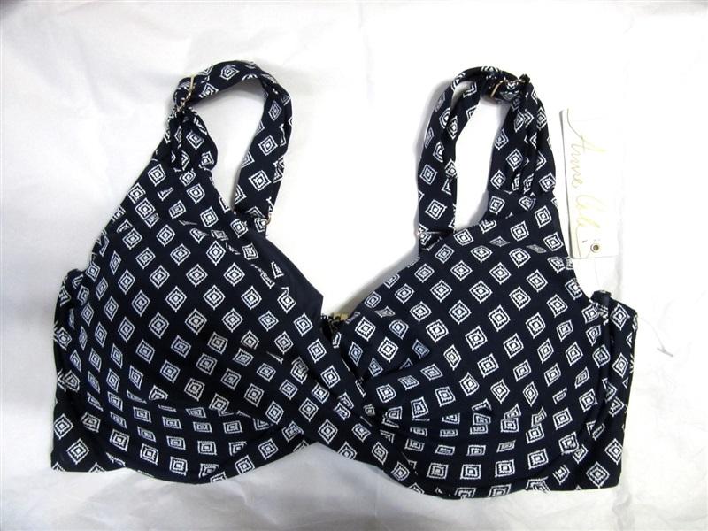 NWT Anne Cole 20W Eyelet It Go Swim Bra Bikini Swim Top Blue White 98467