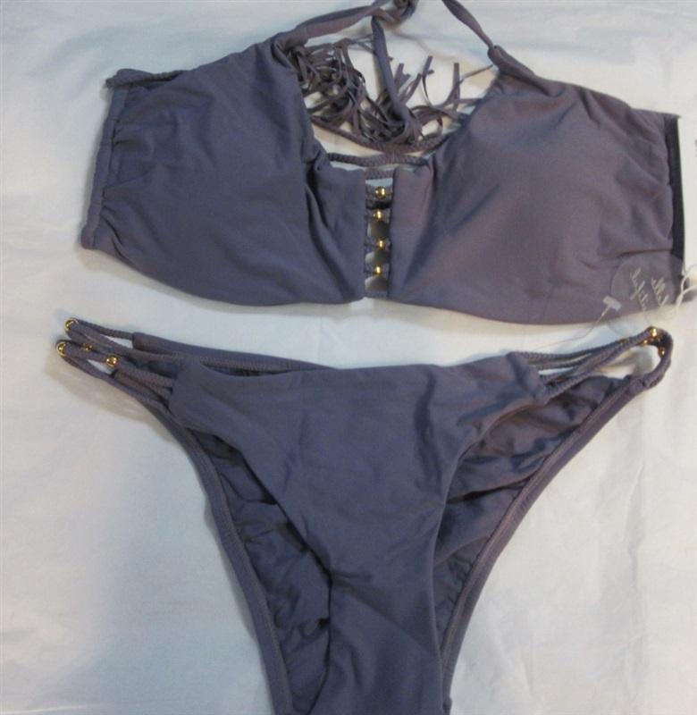 NWT PIlyq M Amethyst Zen Braided Purple Strappy Halter Bikini Swim Set #98476
