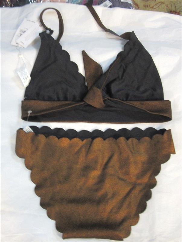 NWT Pilyq S Copper Reversible Seamless Wave Neck Halter Bikini Swim Set #98509
