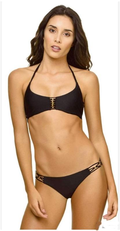 NWT Pilyq M Midnight Gold Strappy Braided Halter Top Bikini Swim Bottoms #98519