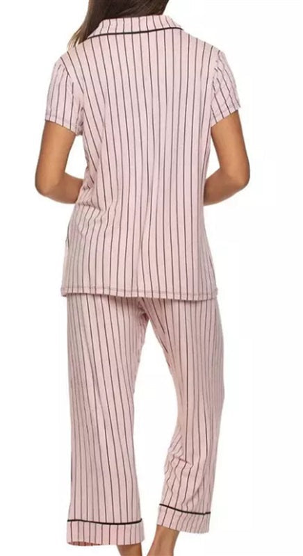 NWT Felina LG Bisou Stripe Cap Sleeve PJ Top w/ Capri Pant Set Pink 98542