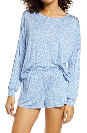 NWT HoneyDew L Cove Leopard Starlight French Terry Lounge Top Blue #98565