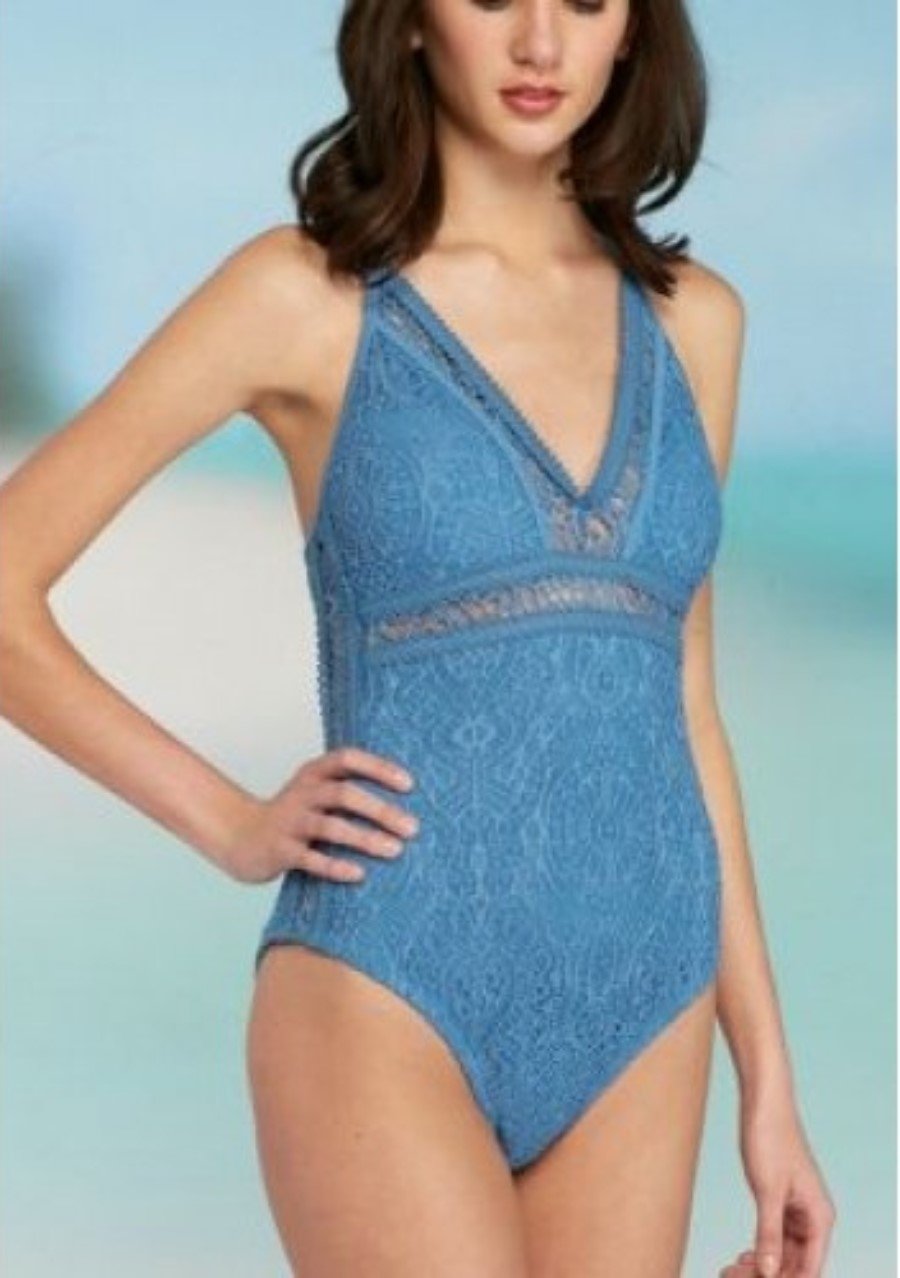 NWT Wonderly S Crochet Body 1PC Swimsuit Slate Blue 98679