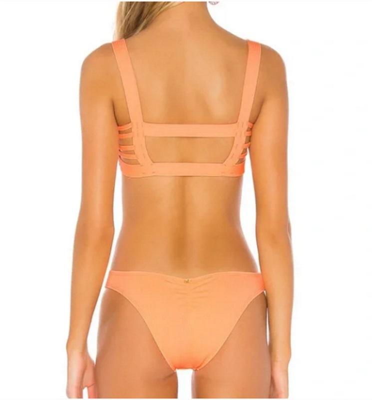 NWT Pilyq Strappy Riviera Top M & Bottom S Swimsuit Neon Orange 98733