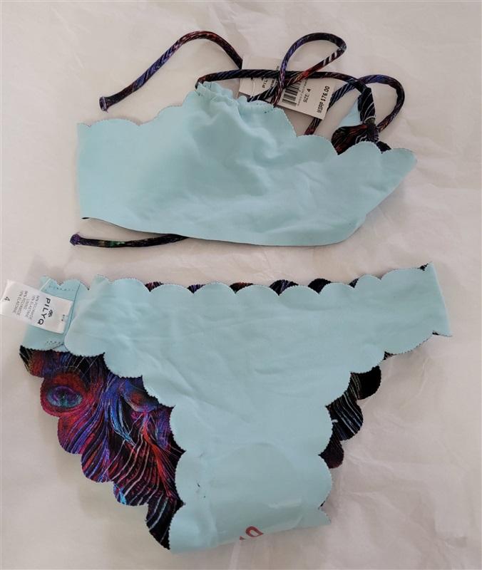 NWT PIlyq 4 Girls Peacock Plume Reversible High Neck Bikini Set 98783