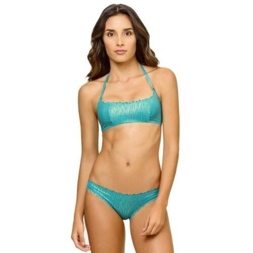 NWOT Pilyq Sea Shine S Blue Halter Reversible Cheeky Bikini Swim Set #98846