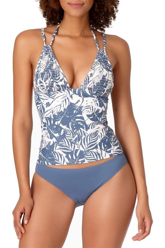 NWT Anne Cole Palm Beach S Smocked Halter Triangle Tankini Swim Top #98907