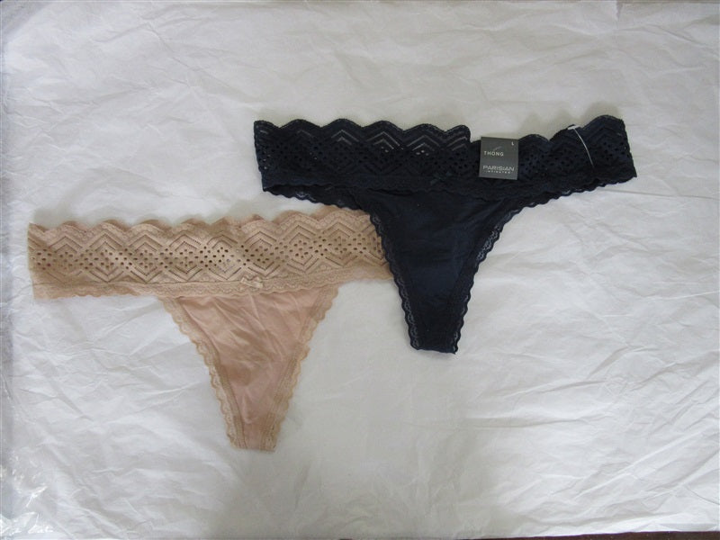 NWT 2 Parisian L Lace Waist Thong Panty WM1940 99903