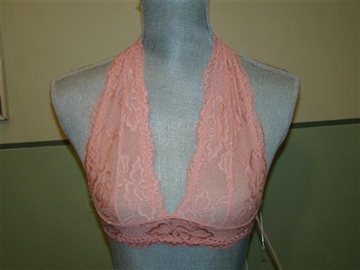 NEW JT Intimates Knit Halter Lace Bralette Small Pink #99119