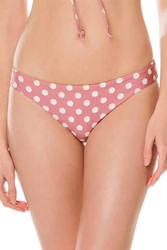 NWOT Pilyq Barcelona M Pink Polka Dot Ruched Cheeky Bikini Swim Bottom #99335