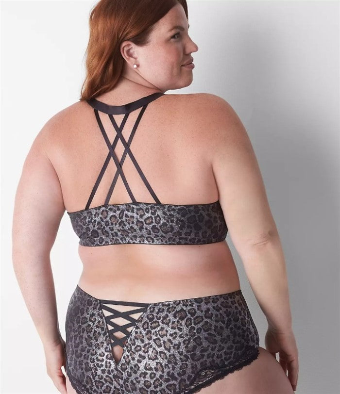 NWT Cacique 42DDD Front Clasp Boost Balconette Bra 6395 Black Leopard Foil 99342