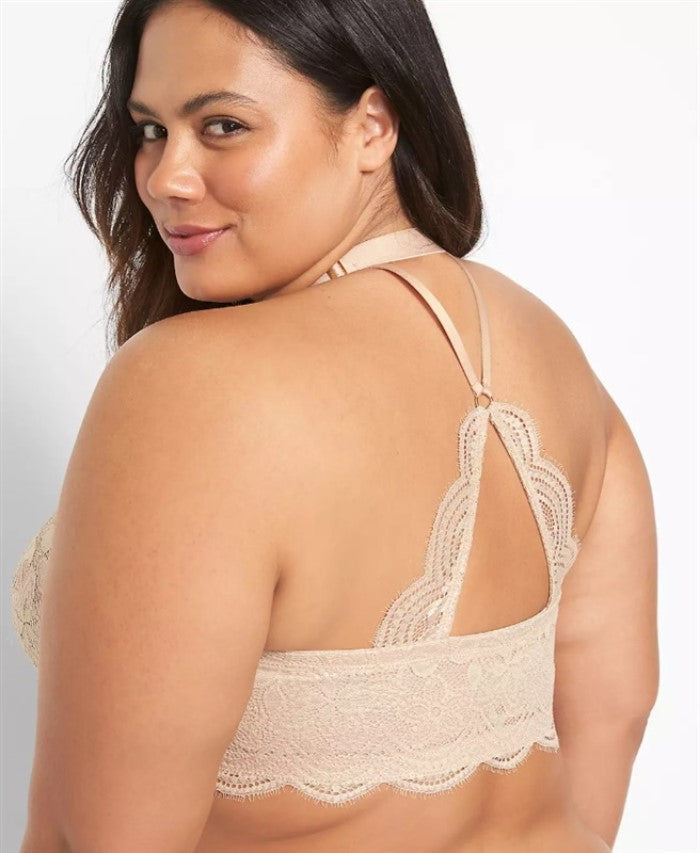 NWT Cacique 34G Front-Close Foiled Lace Boost Plunge Bra 2480 Beige #99345