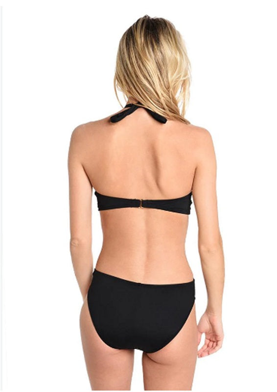 NWT La Blanca 10 Island Goddess Hi Neck Monokini 1PC Swimsuit Black 99313