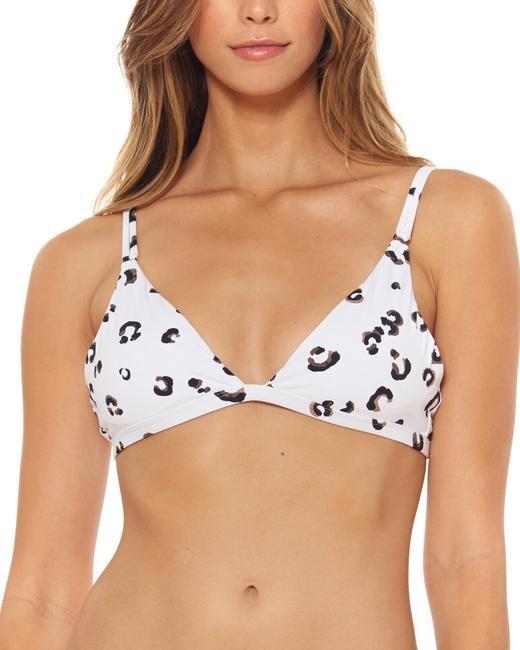 NWT Dolce Vita White Leopard M Animal Halter Triangle Bikini Swim Top #99472