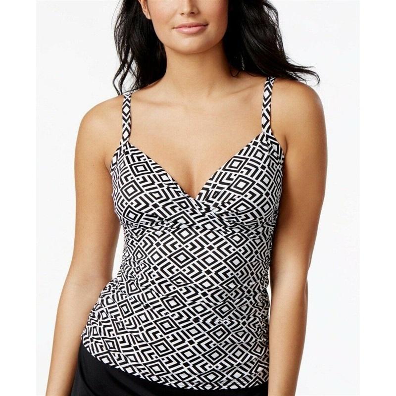 NWOT Swim Solutions Black Diamond SZ 10 Shirred Tankini Swim Top #99860