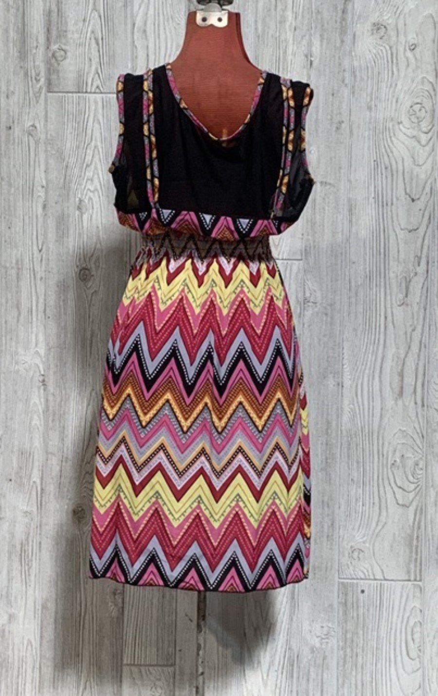 NWT Pink Orange Black Mesh Top Zig Zag Stretch Midi Dress Sundress XXL