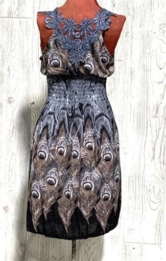 NWT Sibeijiao Reversible Lace Gray Black Sundress Peacock Print XL