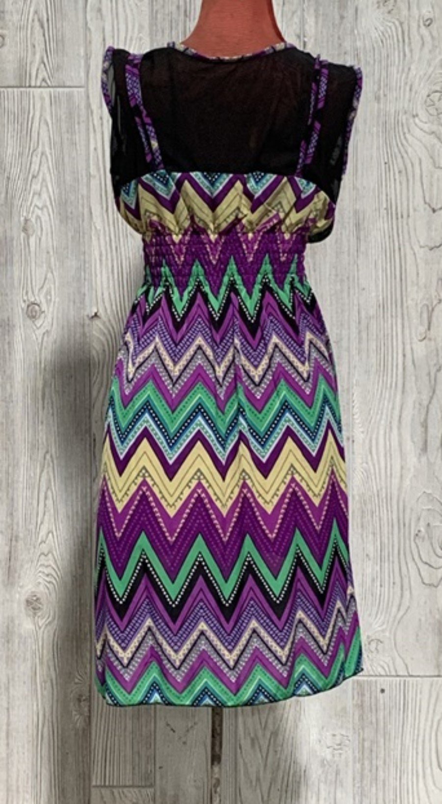 NWT Purple Green Black Mesh Top Zig Zag Midi Dress Sundress XL #11