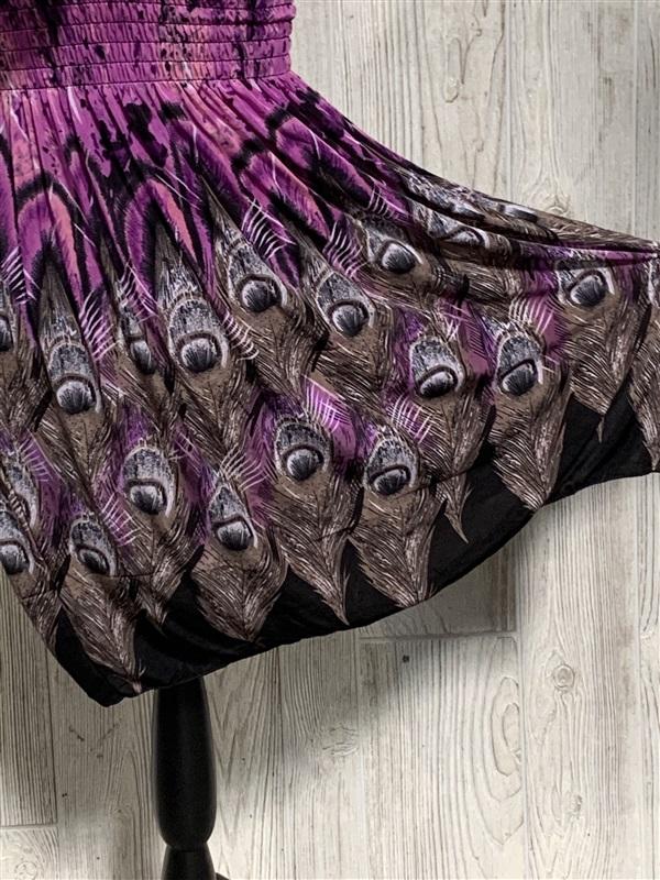 NWT Purple Gray Peacock Print w/ Lace Stretch Midi Dress Sundress XL 08