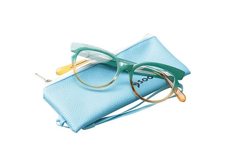 NWT Soolala Grid Notched Reading Glasses Teal Gold+1.75 86883