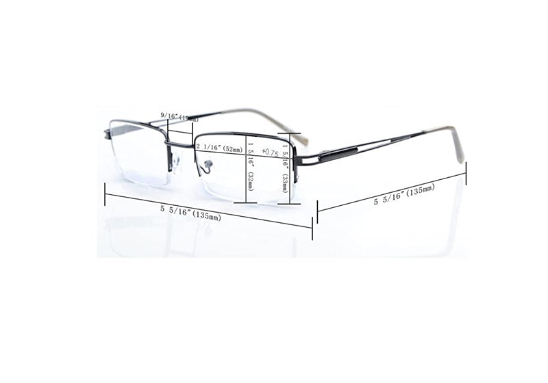 CessBlu Half Rim Gun Metal Blue Light Reading Glasses 2.5x Unisex 86325