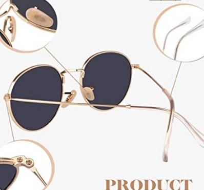 NWT LINVO Retro Round Circle John Lennon Polarized Sunglasses Gold Unisex 86358