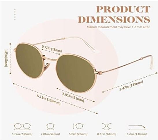 NWT LINVO Retro Round Circle John Lennon Polarized Sunglasses Gold Unisex 86358