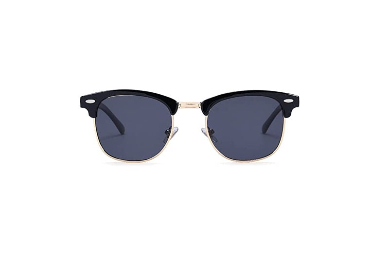 LINVO Polarized Half Rimmed UV400 Black And Gold Sunglasses 86398 B13