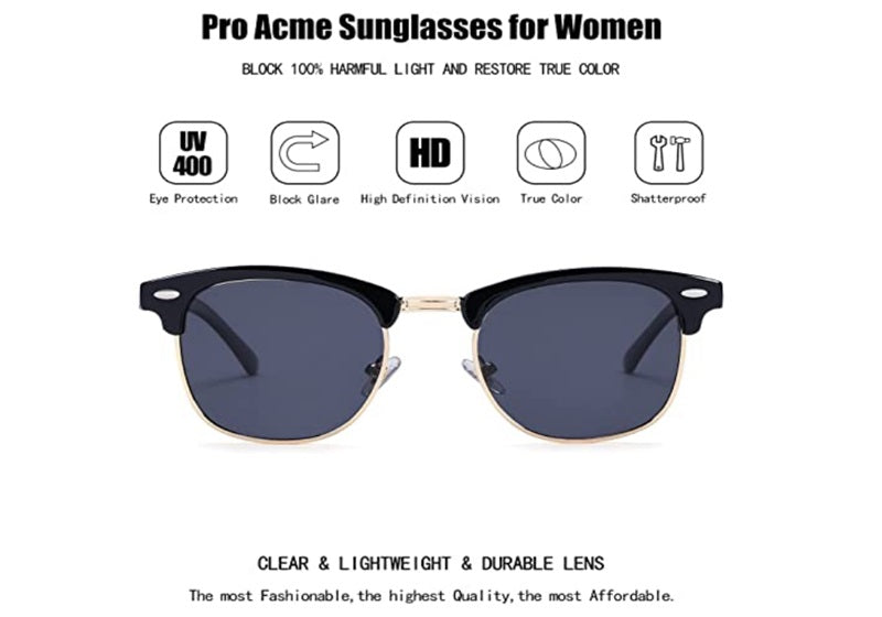 LINVO Polarized Half Rimmed UV400 Black And Gold Sunglasses 86398 B13