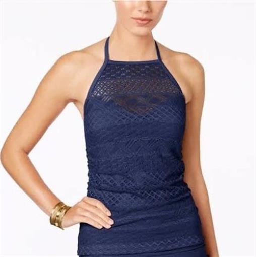 NWT Island Escape X761571 Blue SZ 6 Aloha Tankini Lace Crochet Halter Swim 87161