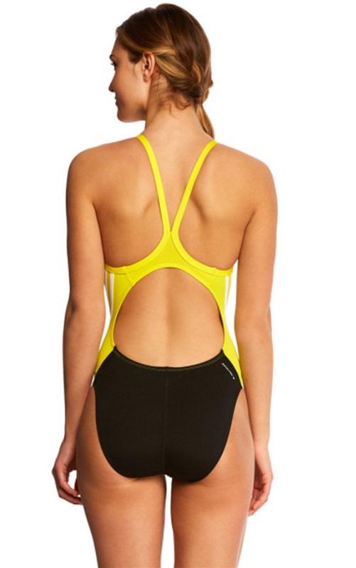 NWT Adidas 3APF022 Solid Splice Vortex Back 1 Piece Swimsuit Sz 34 Yellow 81454