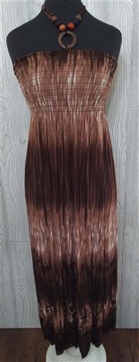 NWT Batik Tie Dye Gathered Bust Beaded Halter XL Brown Sundress Maxi Dress #21