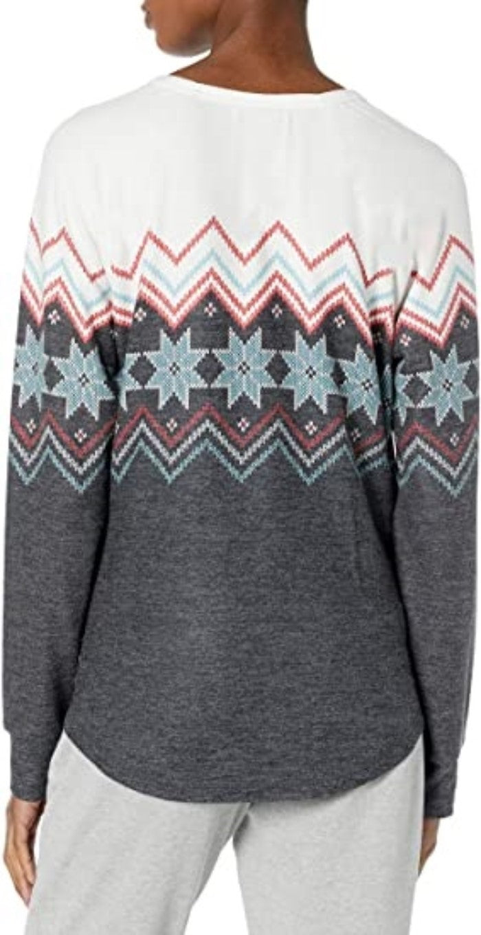 New PJ Salvage Festive Fairisle Long Sleeve Knit Lounge Top XL Charcoal #87666