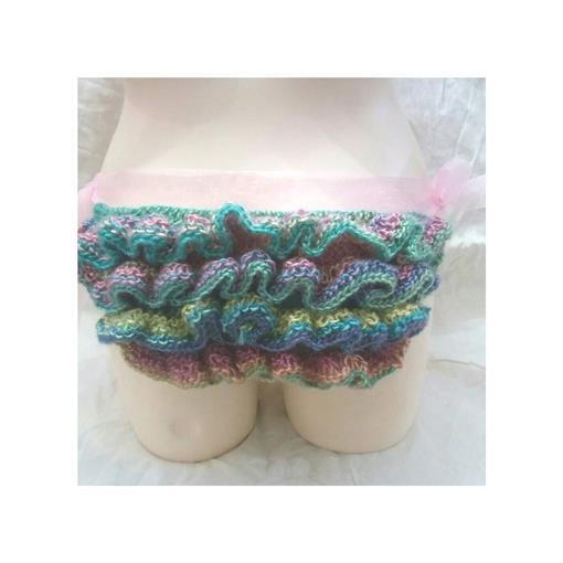 NEW Handmade S/M Crochet Lace & Ribbon Couture Ruffled Mermaid Knickers Panties