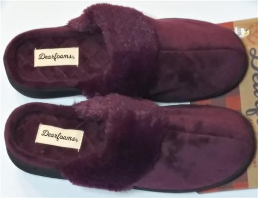 NEW Dearfoams SM Wine Faux Fur-Accent Chenille Scuff Slippers Purple #76477