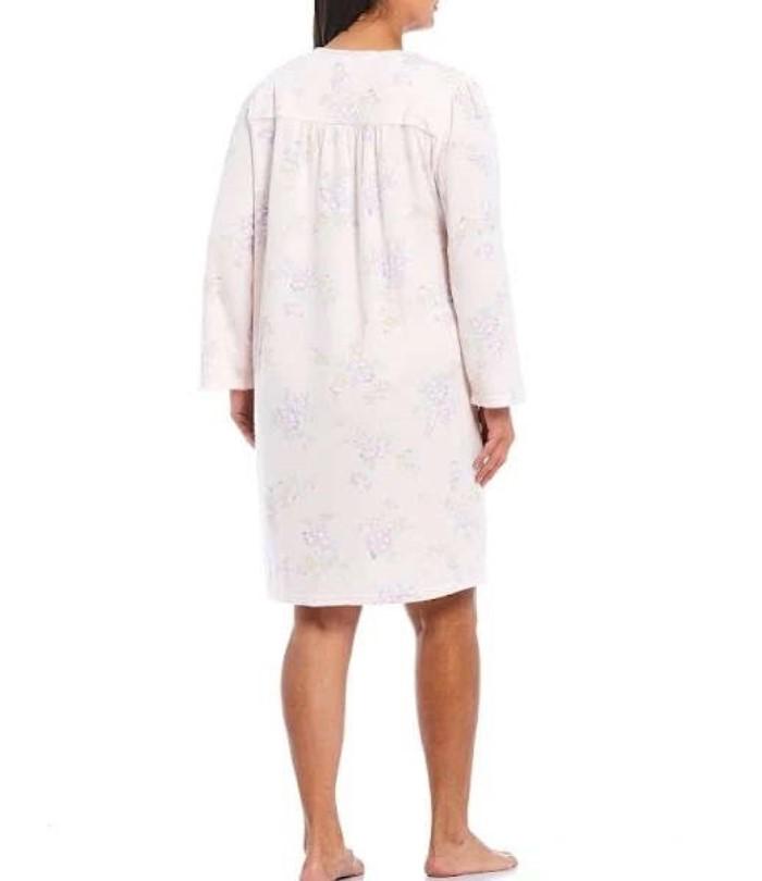New Miss Elaine 3X Honeycomb Pointelle Cuddle Knit Nightgown Floral Peach #83840