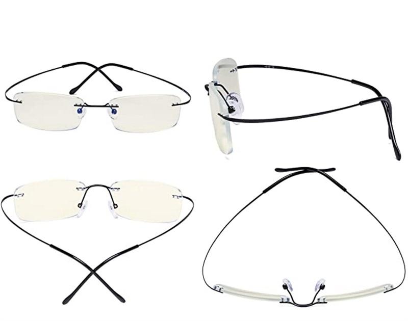 Eyekepper Unisex Blue Light UV Reading Glasses Titanium Rimless Readers Black +3
