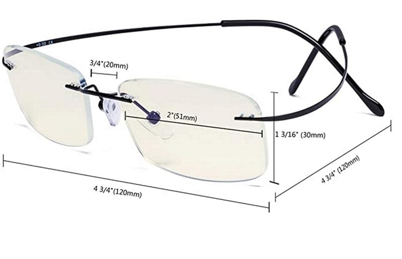 Eyekepper Unisex Blue Light UV Reading Glasses Titanium Rimless Readers Black +3