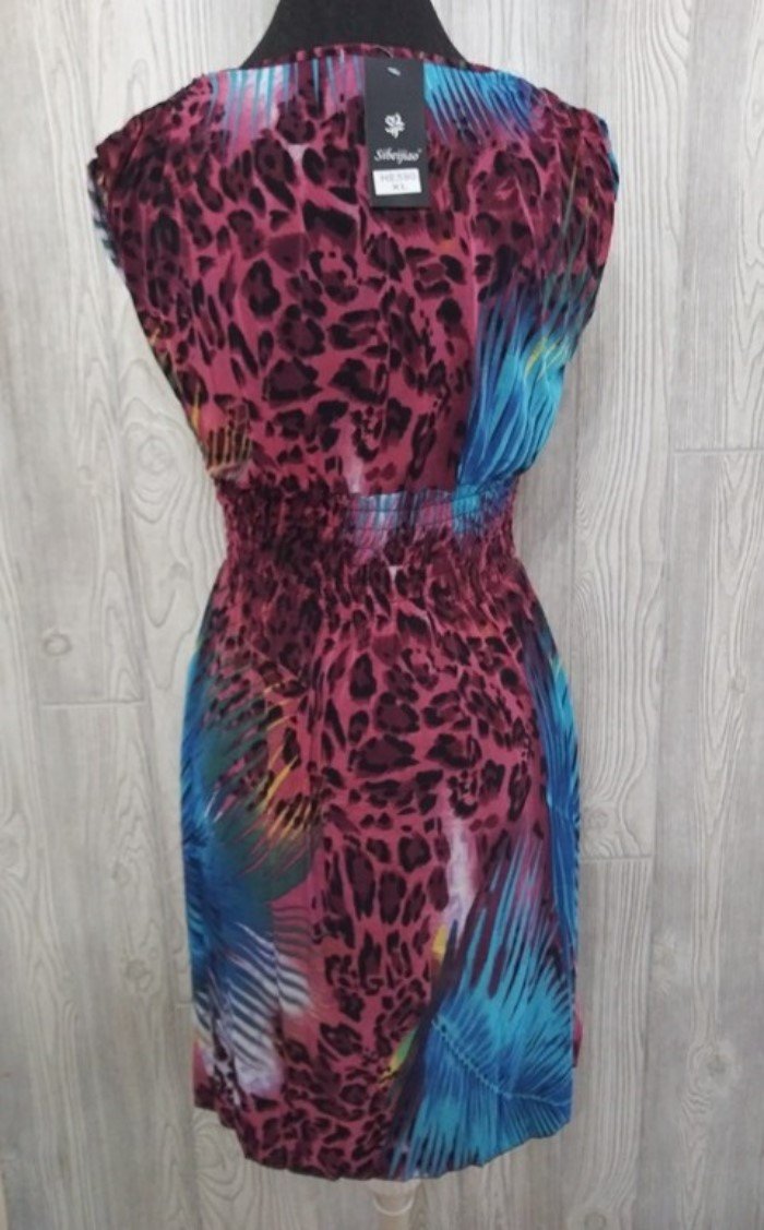 NWT V-Neck Maui Jungle Gray Cheetah Blue Red Stretch Sundress Midi Dress M 04